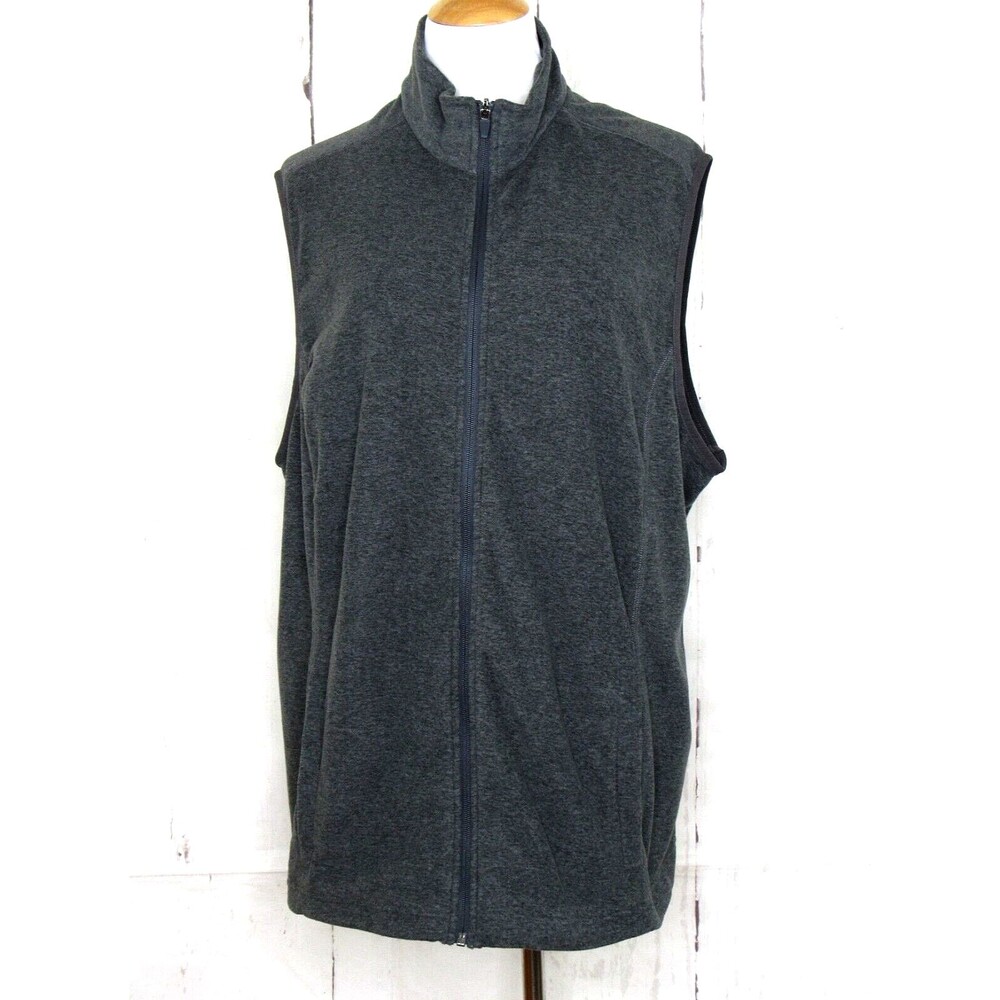 Lands' End Women's Size 3X Fleece Vest Gray Mock Neck Full Zip Pockets Oeko-Tex